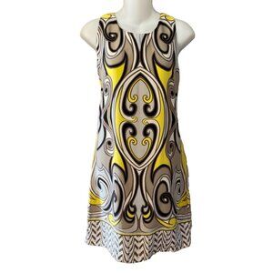 Anthropologie NELL Dress 4 Small Silk Shift Yellow Black Gray White Sleeveless